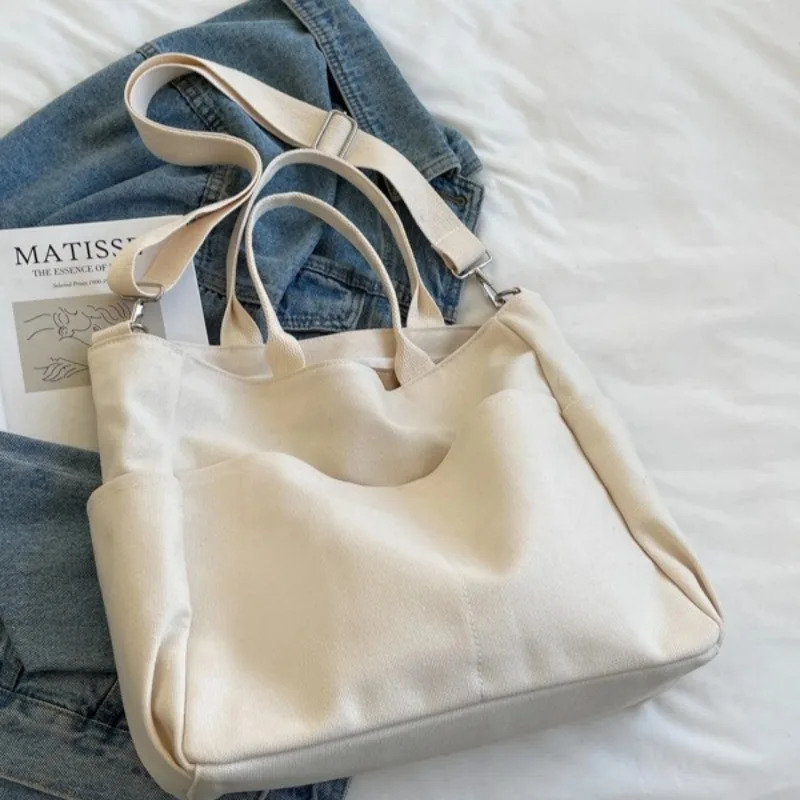 Ins Lazy Wind Canvas Big Bag Korean Version Of The Single Shoulder Crossbody Bag Female Simple Literary Solid Color 250814