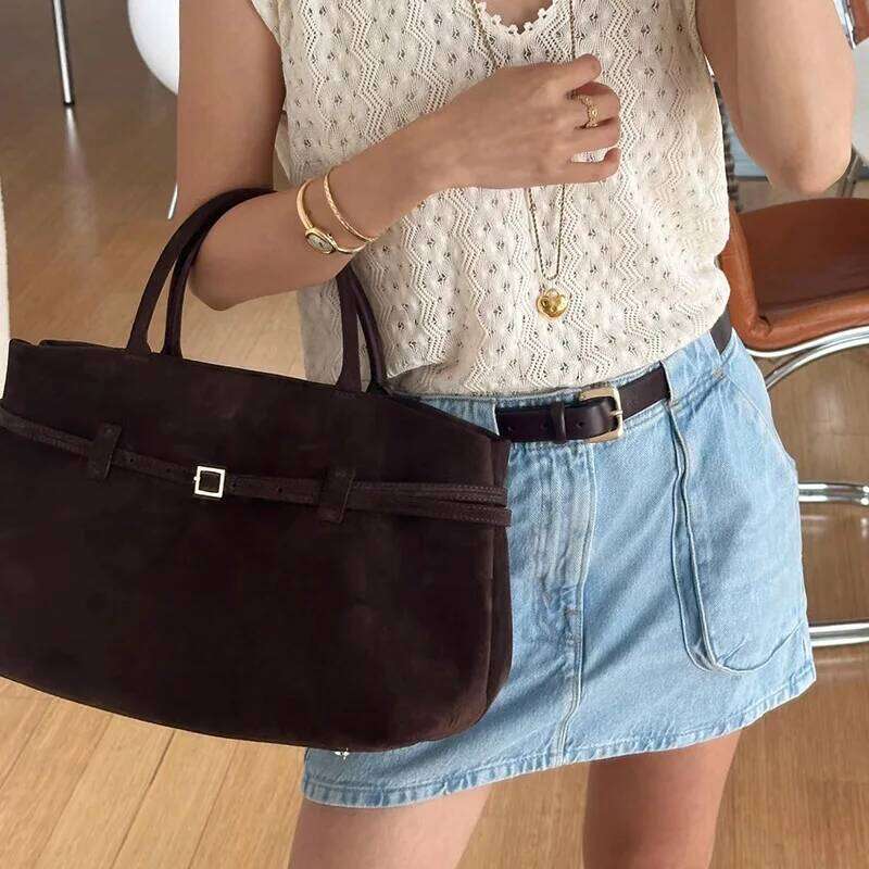 Winter Big Capacity High end Frosted Cowhide Women s Handbag Coffee Solid Color Matte Suede Leather Female Shoulder Bag bag