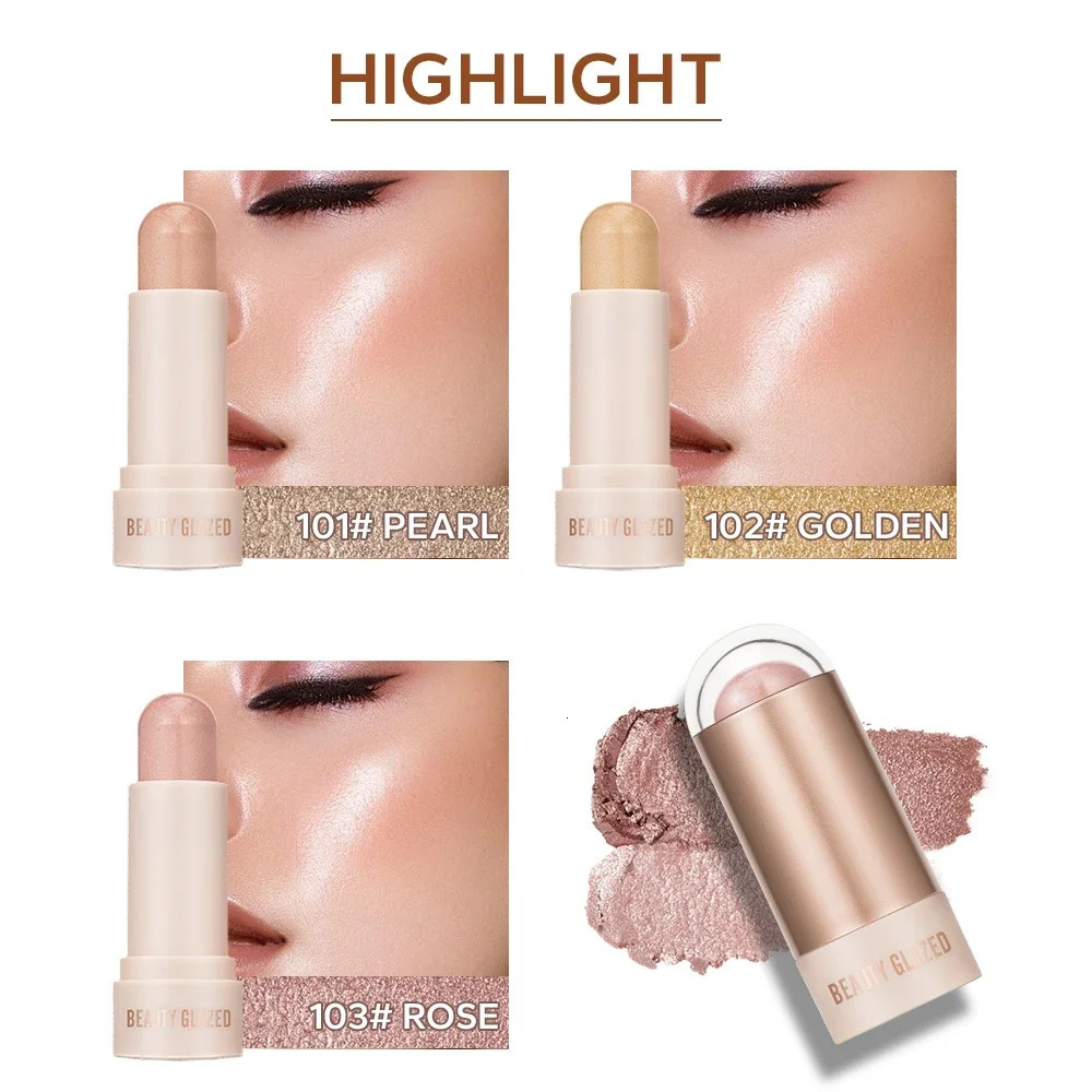 Beauty Glazed 3 Colors Highlighter Contour Stick Soft Smooth Naturally Shimmer Contour Bronzer Face Makeup 250811