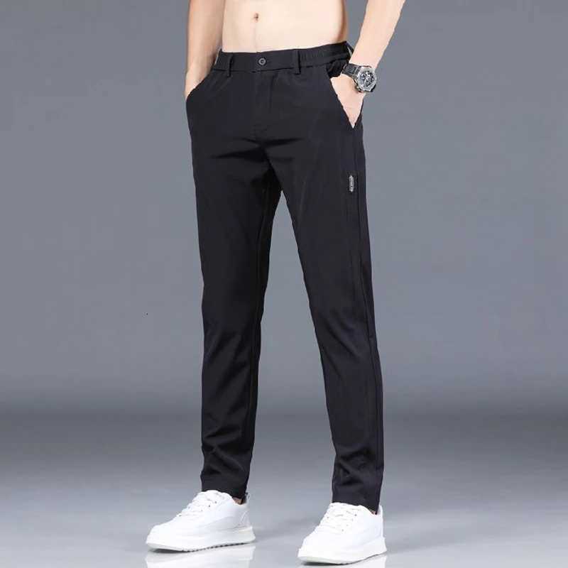 Ice Silk Mens Pants 2025 Summer New Black Gray Thin Business Casual Pants Outdoor Elastic Breathable Straight Leg Sports Pants W250819