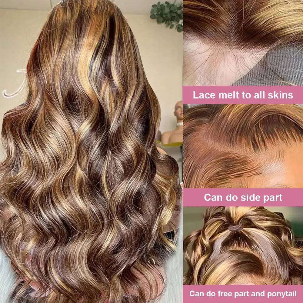 30 36 Inch 4/27 Highlight Colored Ombre Blonde Body Wave Human Hair Wigs 13X6 HD Transparent Lace Frontal Wig For Women