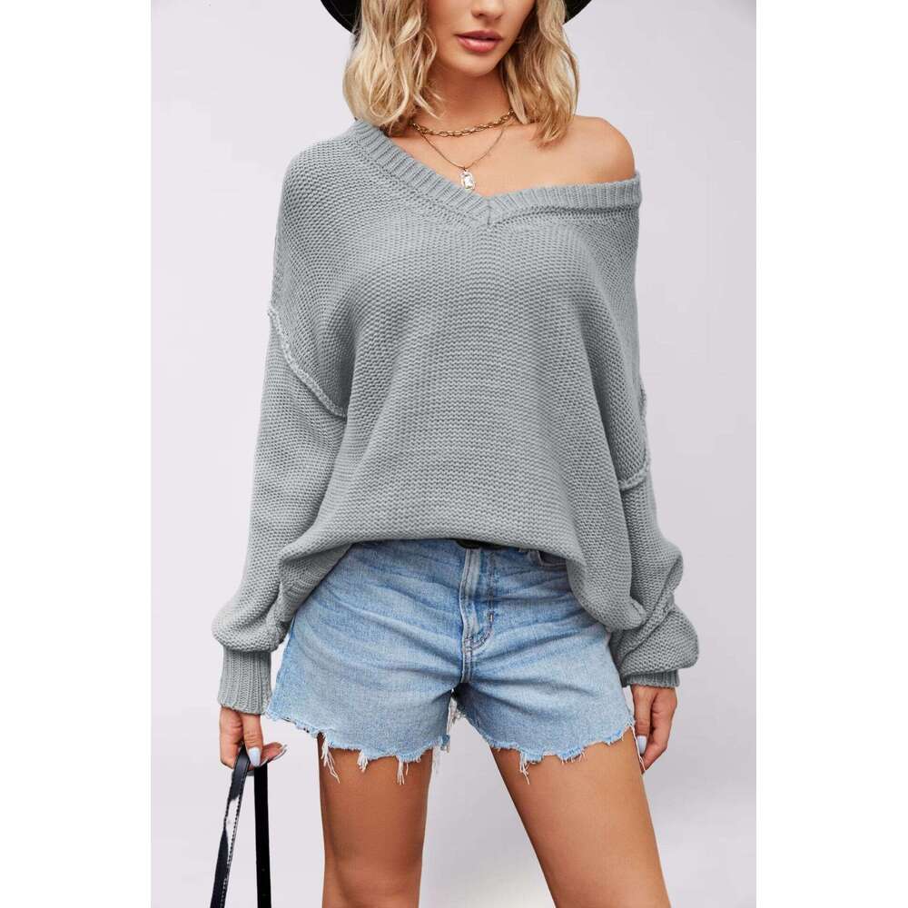 New Autumn And Winter Tiktok Women's Large Size Pullover Solid Color Loose Sweater B5