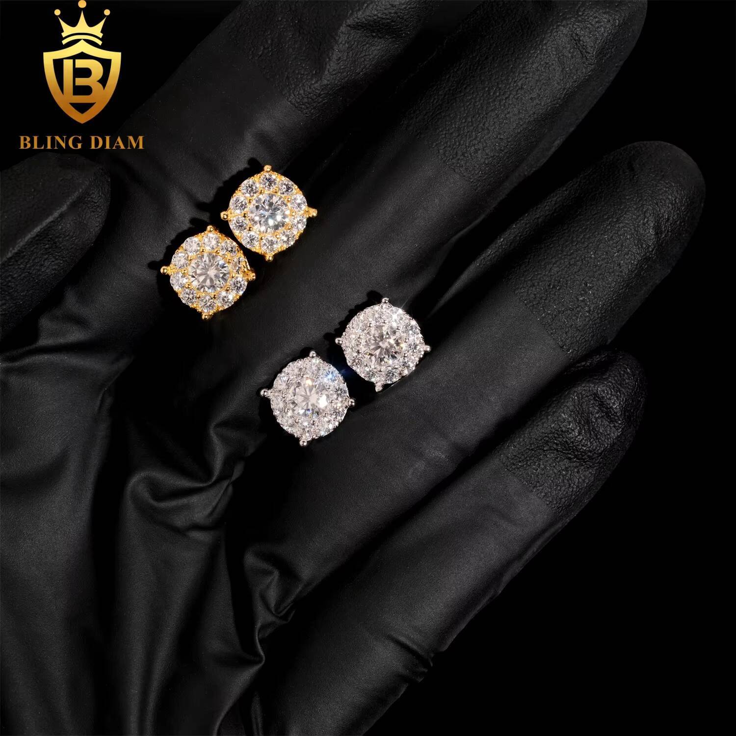 Ready to Ship Pass Diamond Tester GRA Certified VVS Diamond 925 Sterling Silver Hip Hop Jewelry Moissanite Stud Earrings