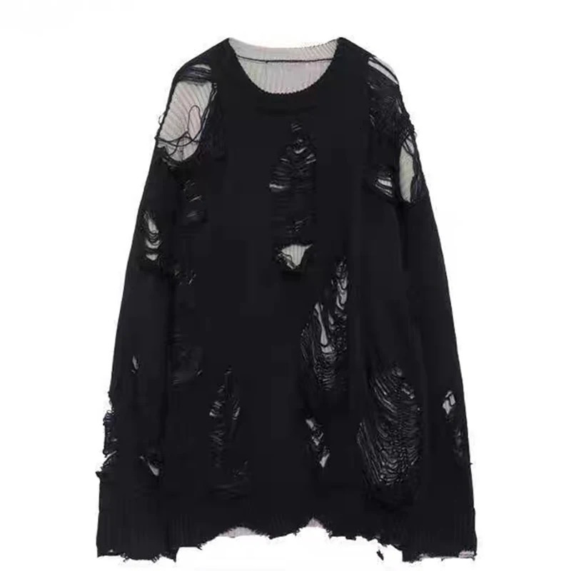 Two Pieces Hole Mens Sweaters Knit Oversize Y2k Hollow n Knitwear Subculture Reversible Cardigan Coats Clothing 250819