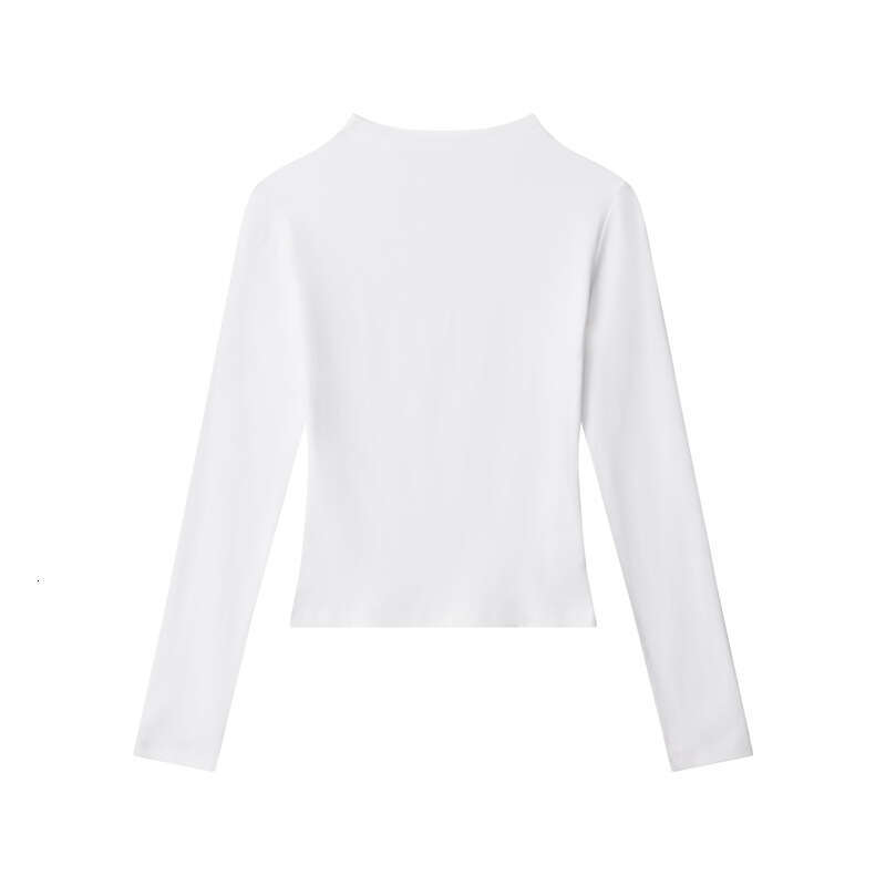 Spring And Autumn Stand Collar Solid Color Short Hot Girl Top Women Ins Versatile Long Sleeve T-Shirt B5