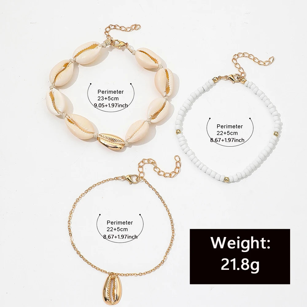 3Pcs/Set Fashion beach wind shell beaded creative personality anklet simple chain stitching small temperament ladies anklet 250815