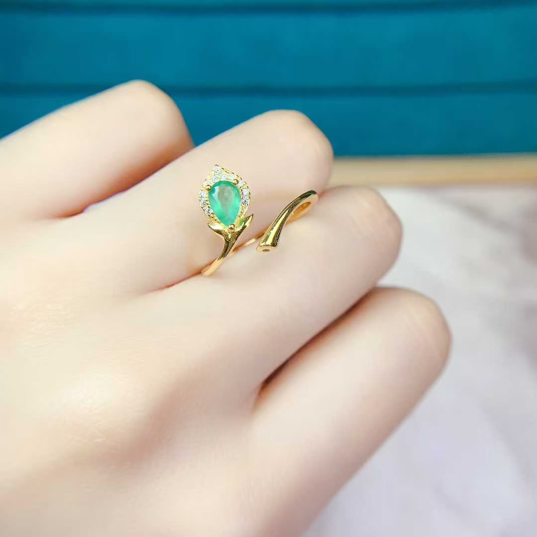 Real sterling silver ring natural colombia emerald ring with certificate 4mm*6mm 0.3ct genuine emerald 925 silver jewelry