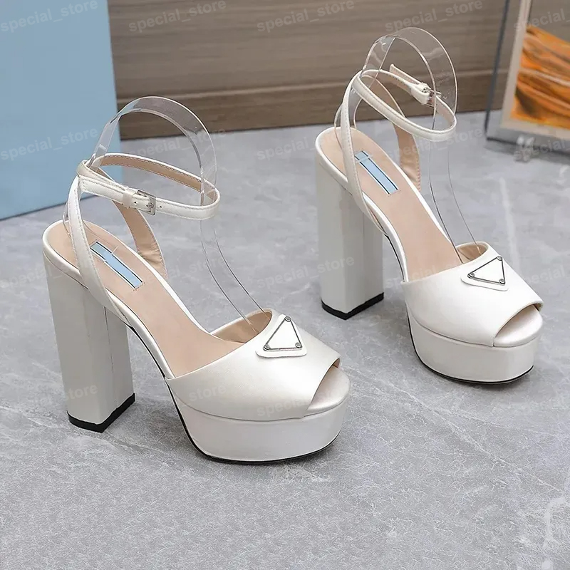 Heels designer women luxury shoes fashion satin patent leather Triangle buckle decoration womens high heels wedding shoe evening dress shoes platform pumps