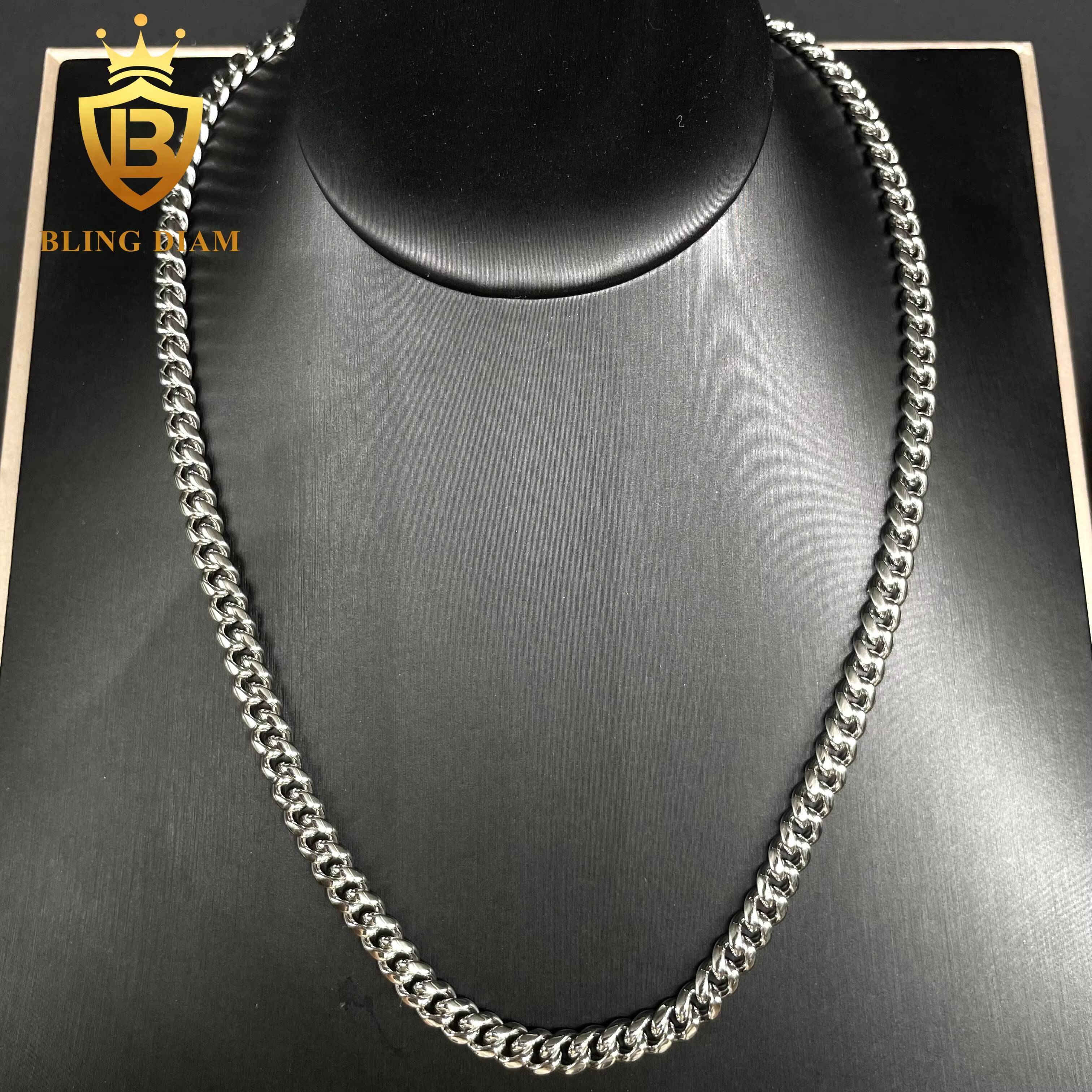 High Quality Hip Hop 6mm Stainless Steel Silver Cuban Link Chain Necklace Silver Moissanite Clasp for Women Men Jewelry