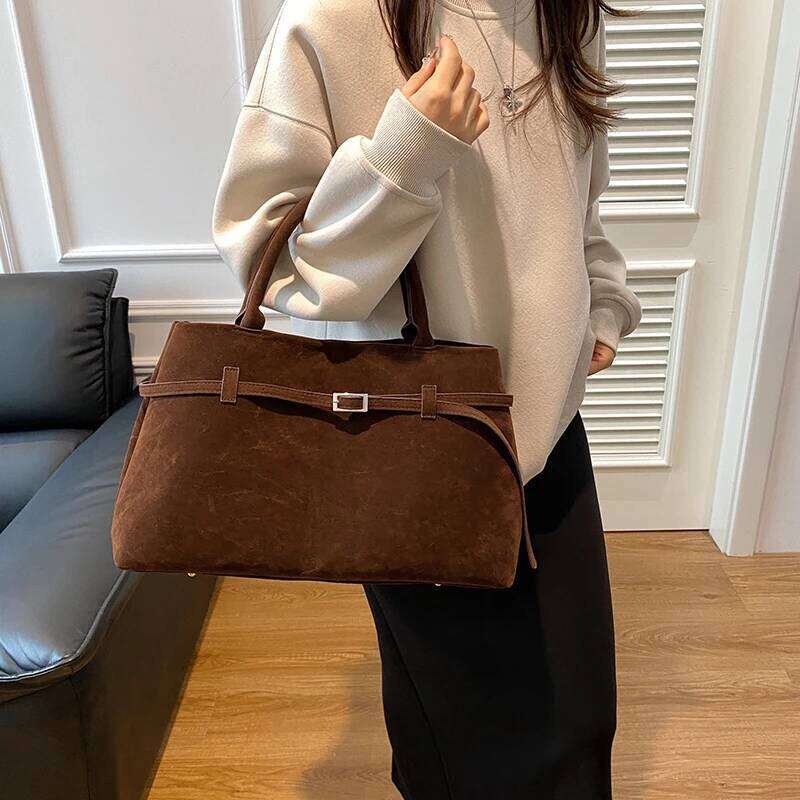Large Faux Suede Handbags Women England Style Vintage Casual Totes Solid Elegant Lady Packages Designer Female Shoulder Bags bag