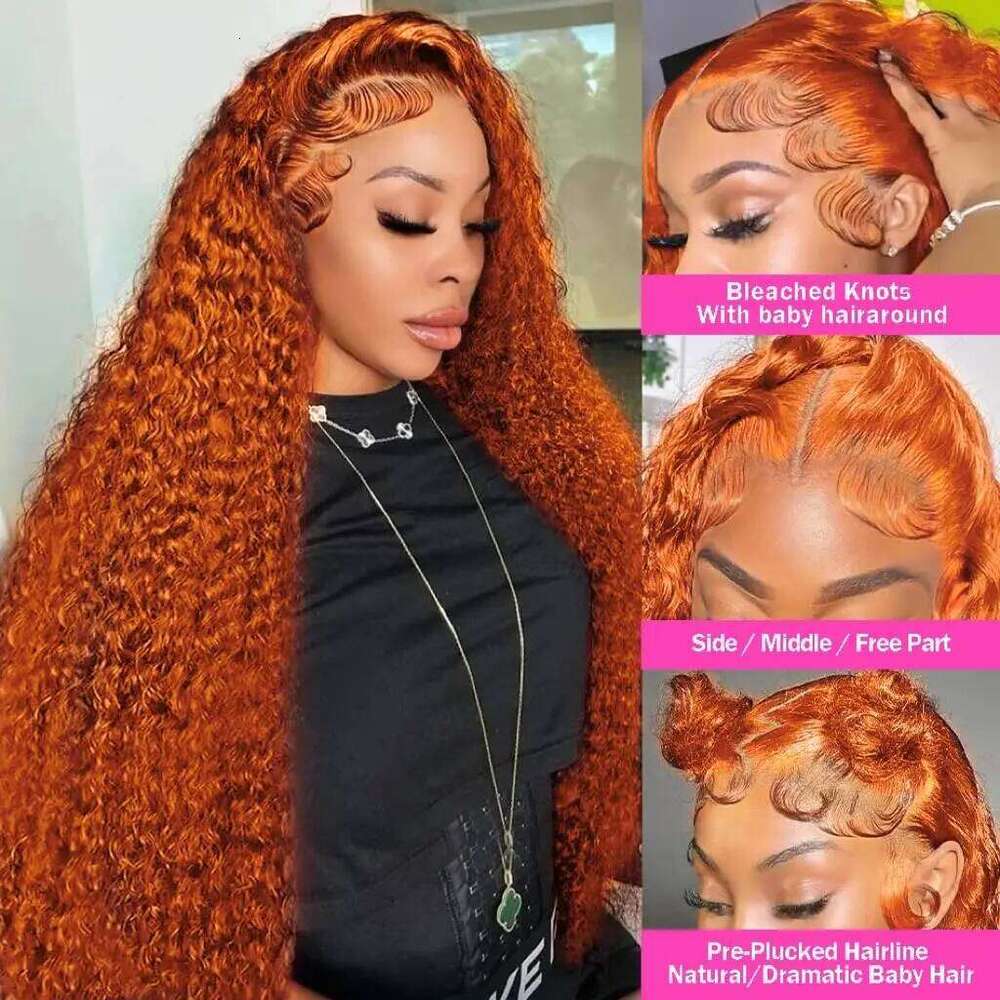 Orange Ginger Curly Wigs For Women 30Inch Deep Wave Frontal 13X4 13X6 HD Lace Front Human Hair Wig