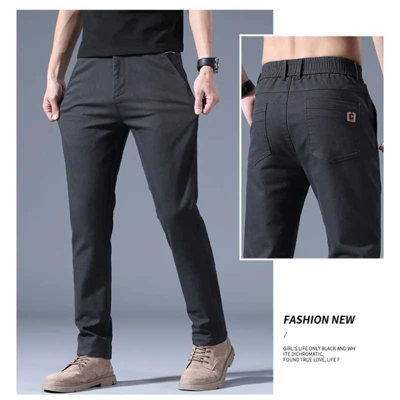 Mens Spring Autumn New Splicing Elasticized Button Zipper Pocket Fashion Solid Slim Straight Pants Korean Business Casual Pants W250819