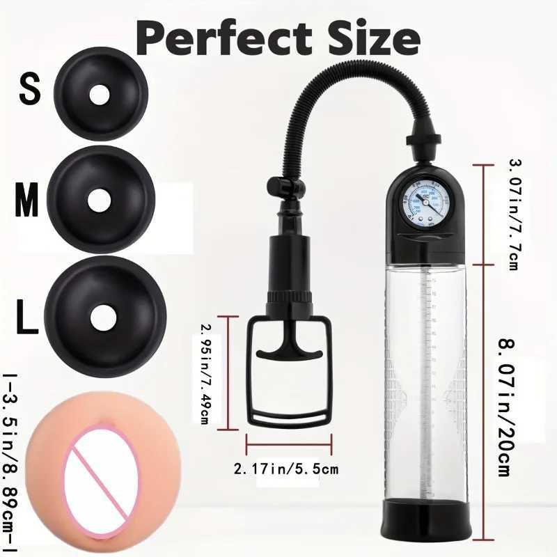 Vacuum Pump Toys for Men with Pressure Gauge with 1 Realistic Vaginal Sleeve 3 Silicone Sets of Mens Penis Pump XJ250819