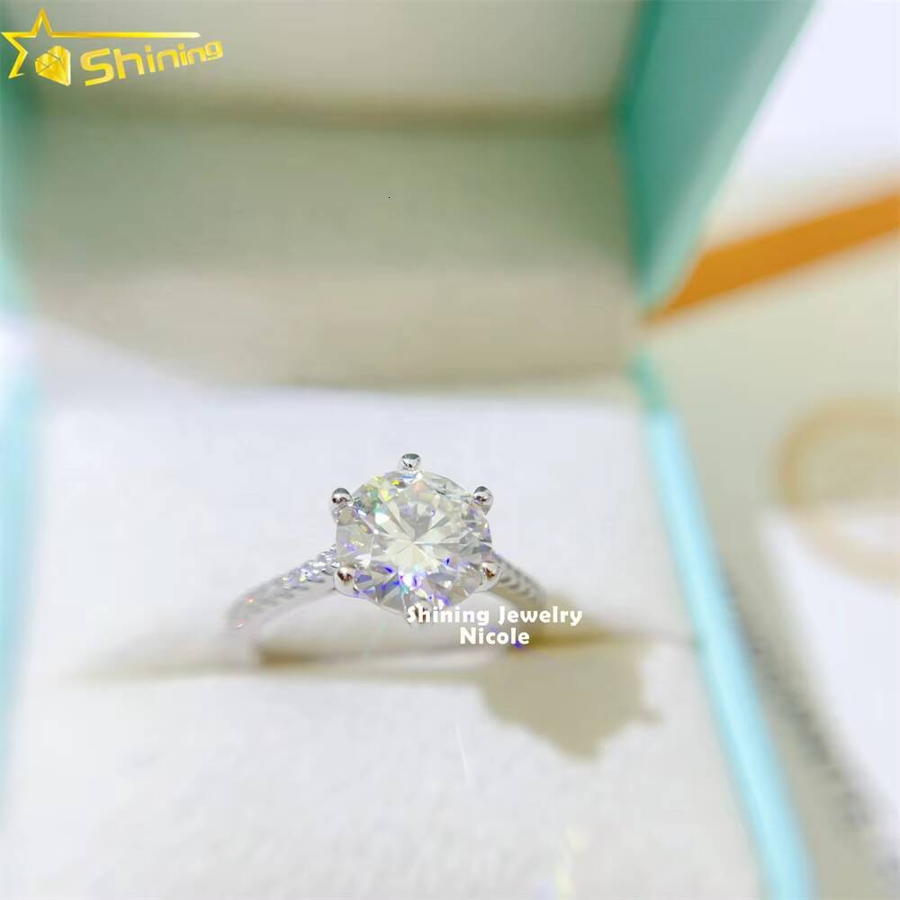 Hot Sale 6 Prong 18k Gold Plated Sterling Silver Women Round Vvs 3ct Moissanite Engagement Rings