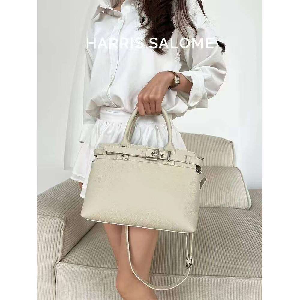 New Fashion Designer Beige Blue Color Handheld Tote Real Cowhide Leather Women Handbag Office Workers Shoulder Bag