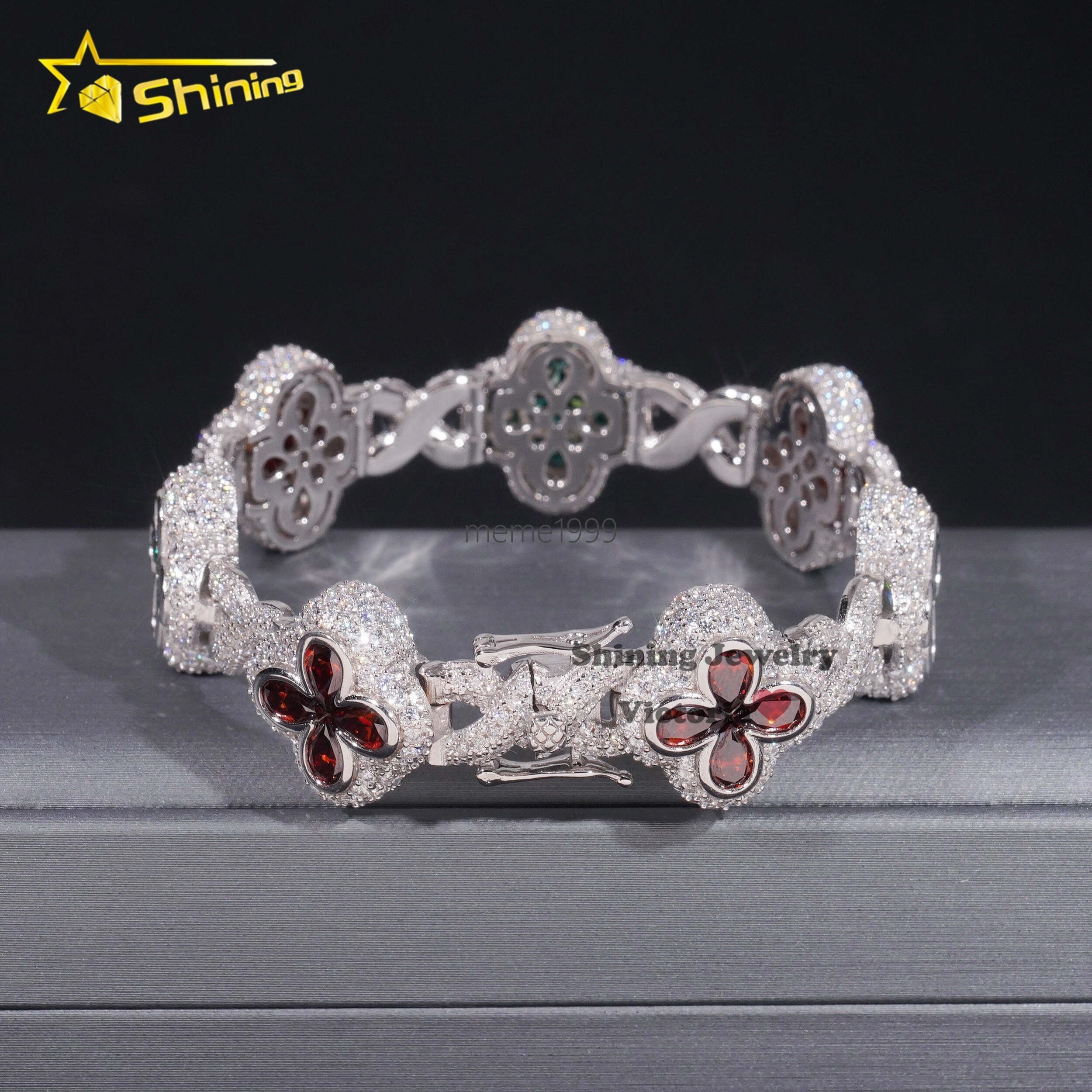 Fashion Christmas Jewelry Hip Hop Luxury Pear Colored Moissanite Diamond Clover Fancy Shape Mens Silver Cuban Bracelets