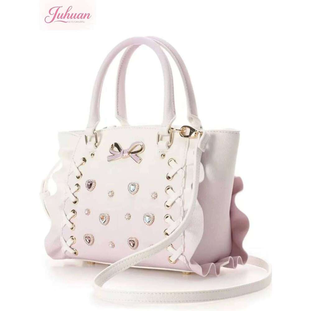 Japanese Cross Lolita Handbags Female Gradual Change Color Rhinestone Gemstone Mine Tie Bow Portable Oblique Span Tote Bags Girl