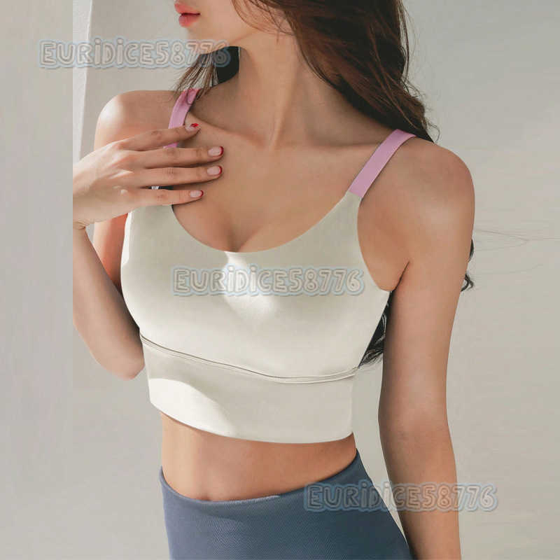 Color-block Fixed One-piece Chest Pad High-strength Shockproof Running Sports Bra Womens Camisole Fitness Yoga Bra Close-fitting H250819