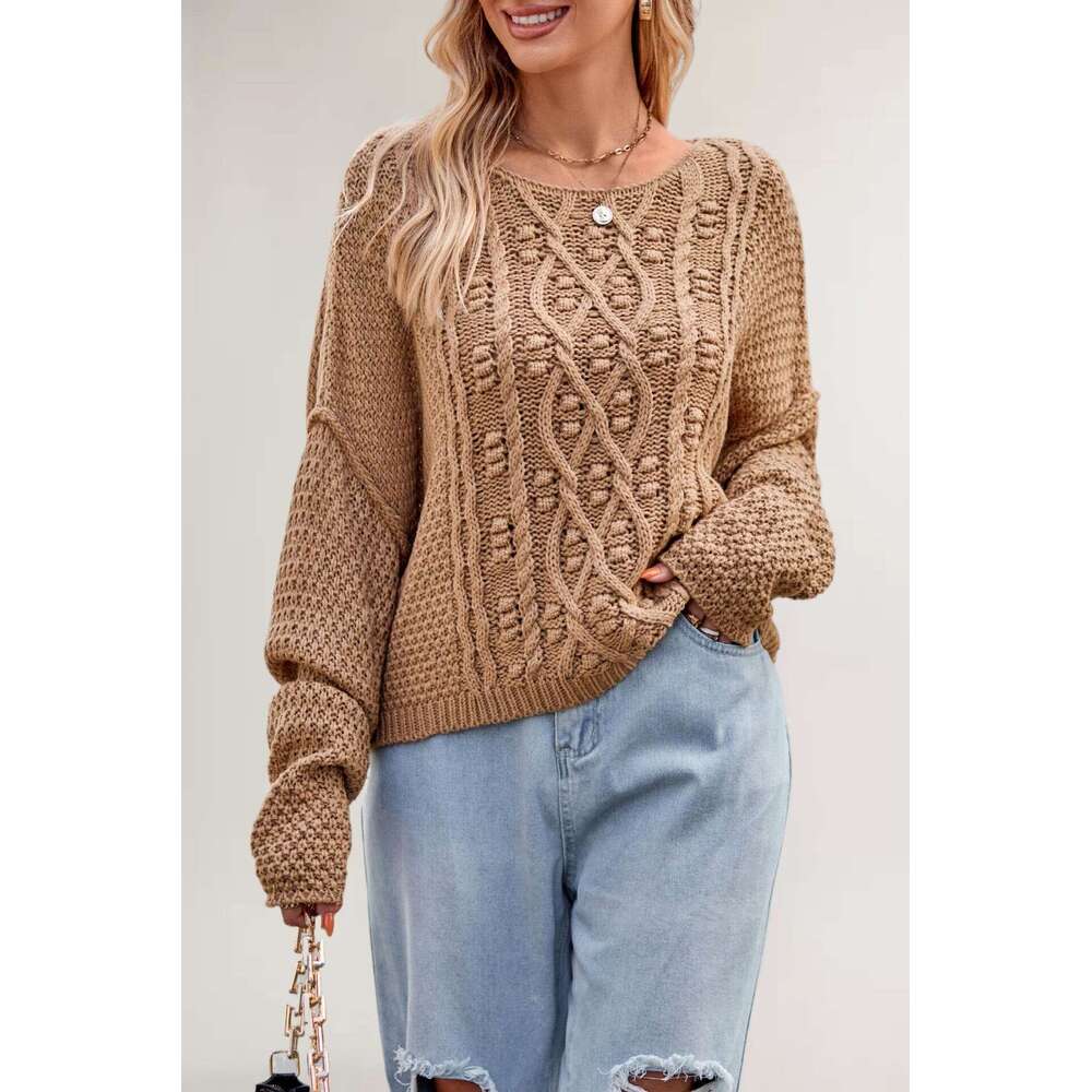 Autumn Winter New Women's Round Neck Twisted Rope Cable Knit Loose Plus Size Sweater B5