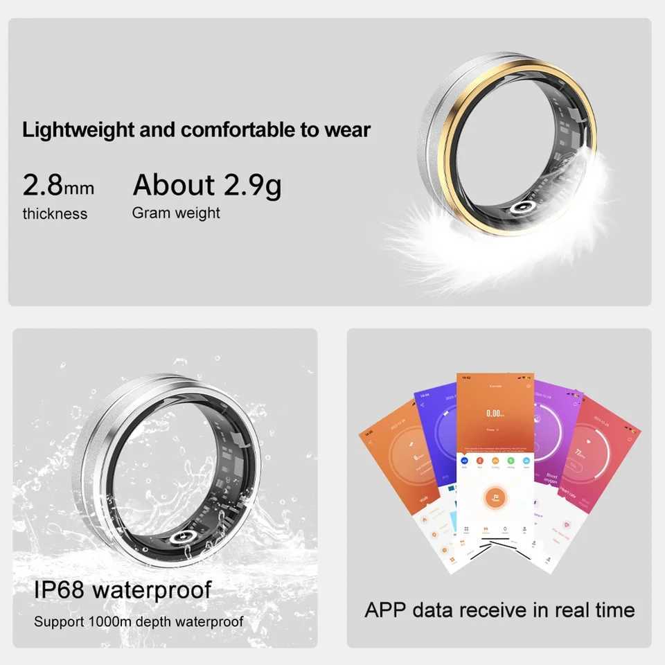 KAPULUN R07 Smart Ring HR/SpO2/Sleep Monitor Pedometer Multi Sport Modes Gesture Photography IP68 Waterproof for Men and Women W250819