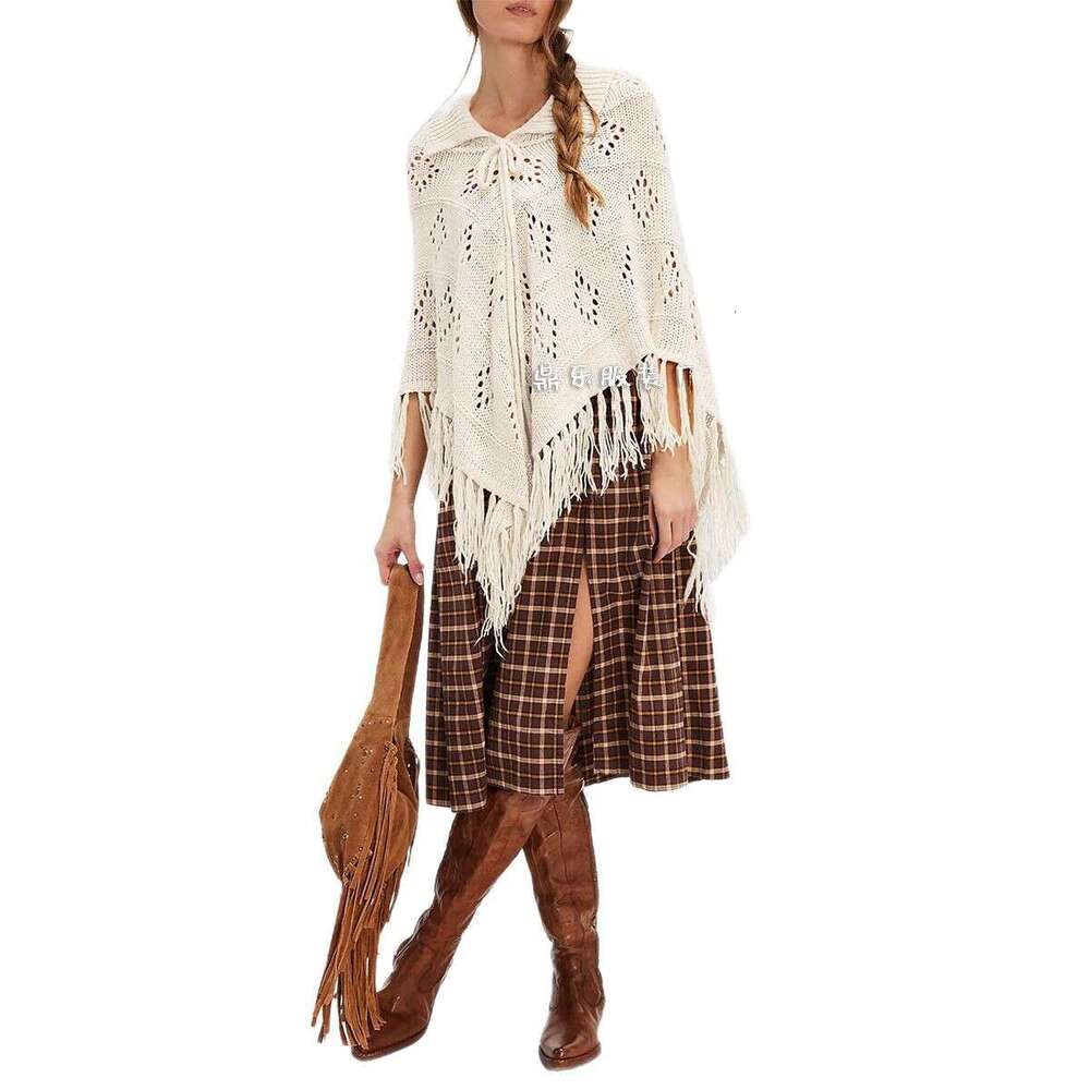 New Women's Fashion Tassel Simple Shawl Cape Fashionable Versatile Elegant Trendy Knitted Top B5