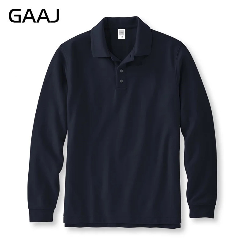 250gsm 8.8oz GAAJ Mens Polo Long Sleeve Shirt 100% Cotton Heavy Weight Casual Business Clothing Solid Polos Shirts Top Man 250818