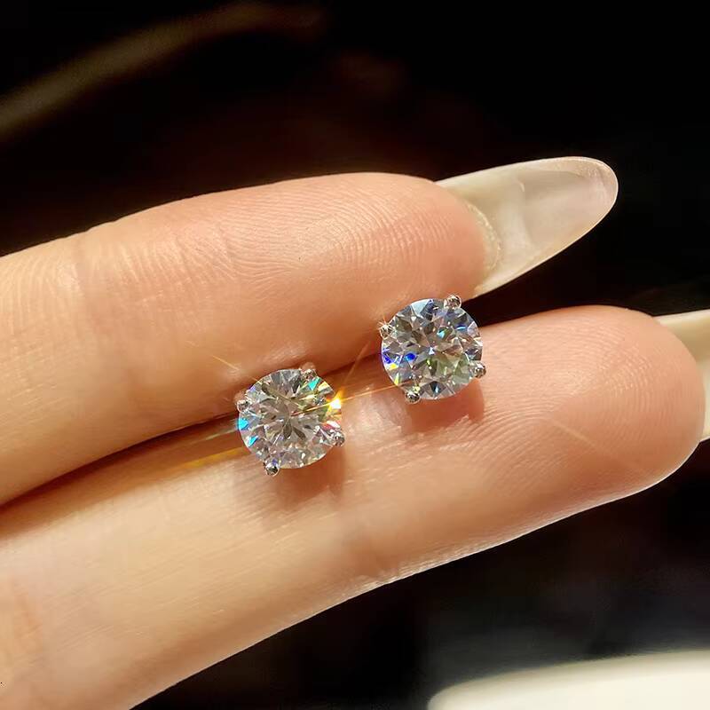 925 Sterling Silver GRA Certified Screw Back 0.5 1 2 Ct Carat Diamond Moissanite Stud Earring Men Women Engagement Fine Jewelry