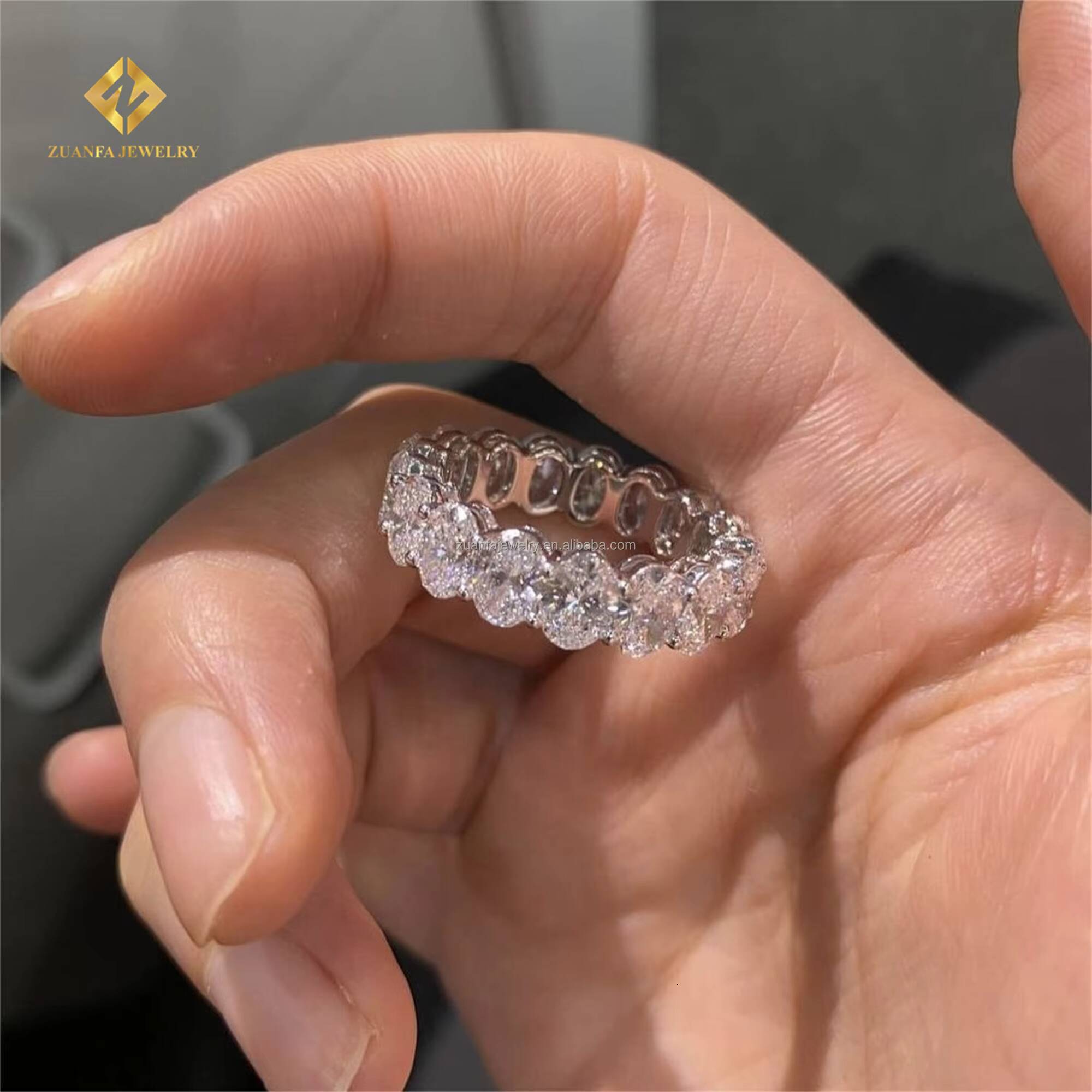 Anniversary Bridal Jewelry Top Quality 10k White Gold VVS1 Oval Moissanite Diamond Fully Engagement Eternity Band Ring Women