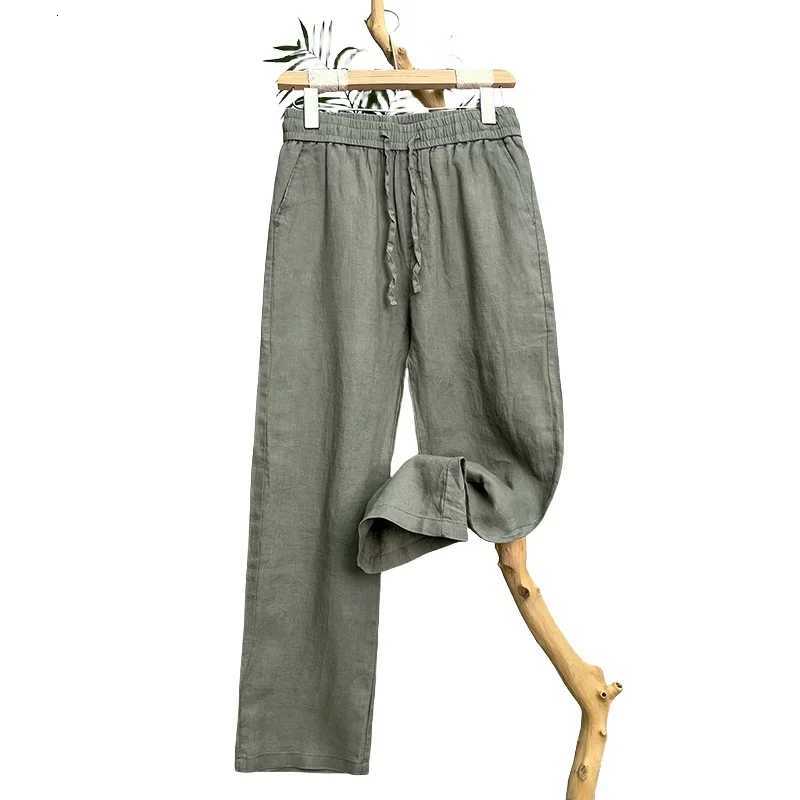 100% Linen Natural Pure Skin Breathable Summer Pure Color Fashion Linen Slim Fit Men Loose 00% Linen Straight Flax Casual Pants W250819