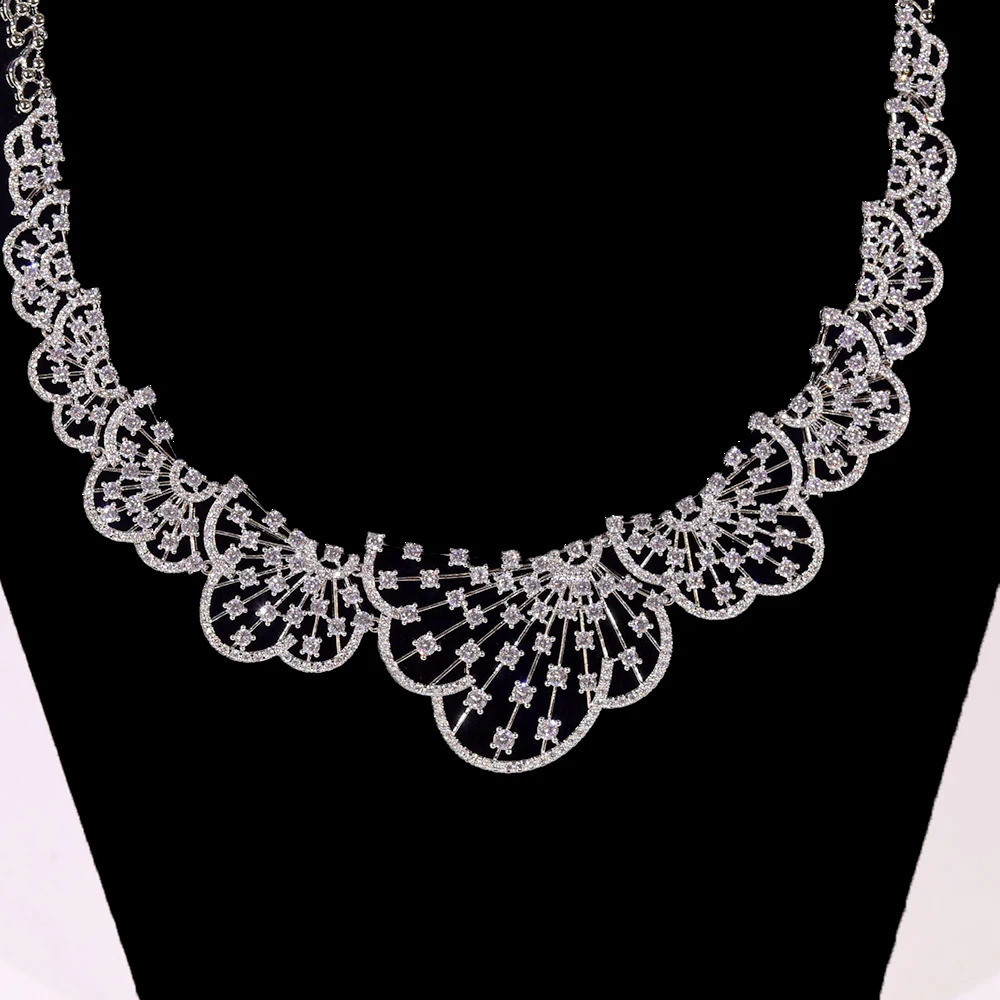 Graceful 2Pcs White CZ Zircon Necklace Set Brides High Quality Fine Jewelry Women Wedding Engagement Accessory 250818