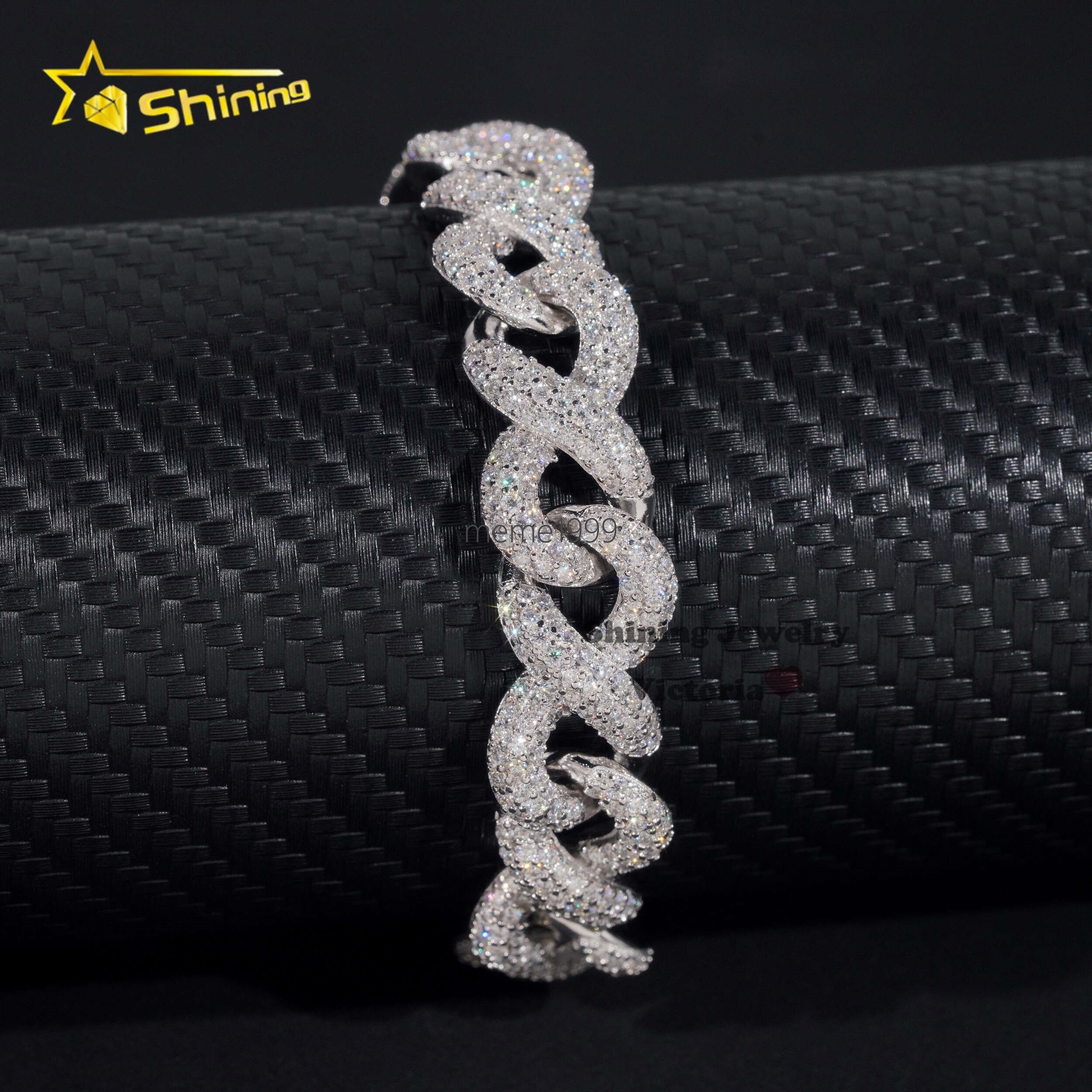 Fashion Best Selling Prong Setting White 12MM Cuban Bracelet Iced Out Jewelry Moissanite Diamond Hip Hop Infinity Link Bracelet