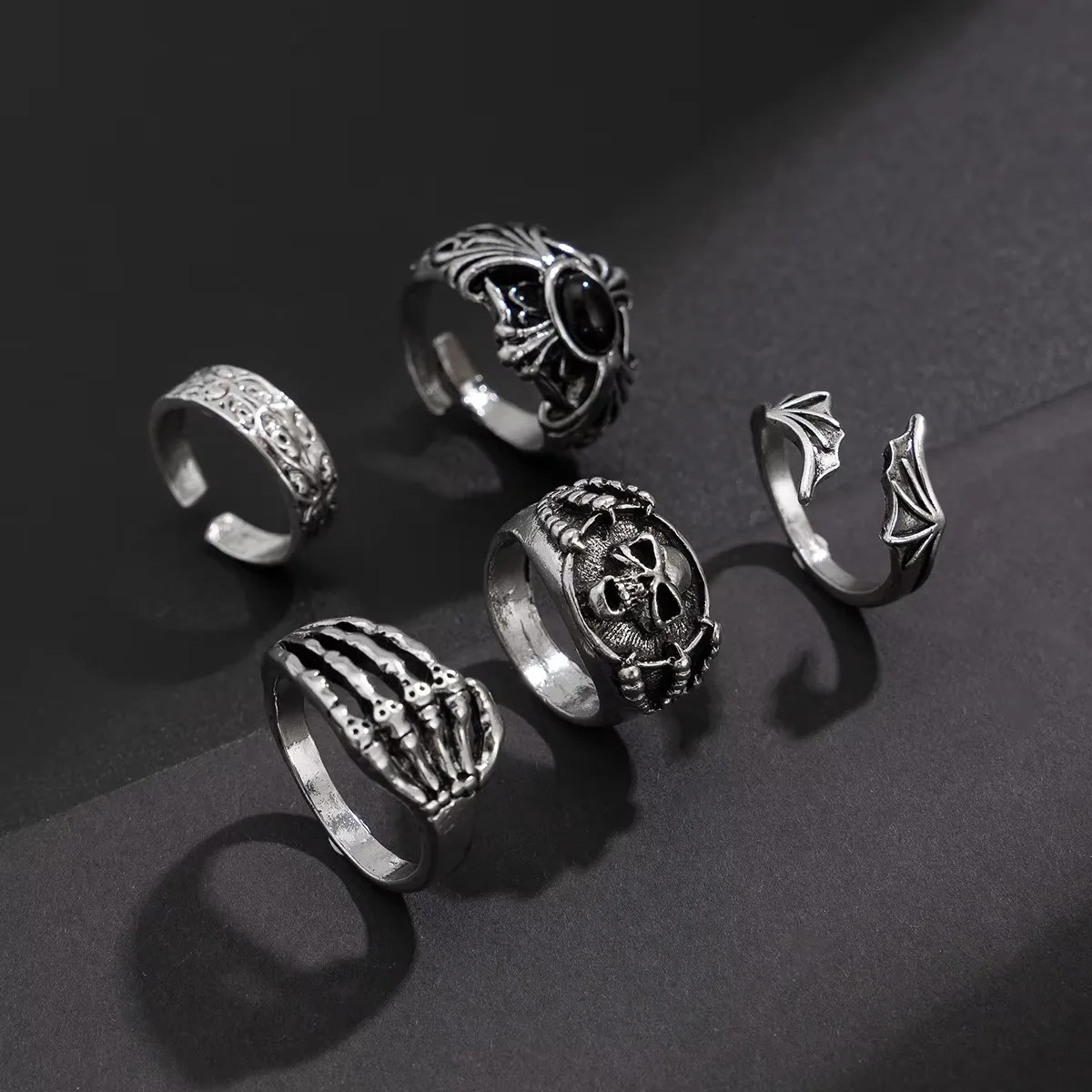 SHIXIN Gothic Skull Claw Cross Ring Set for Men Vintage Silver Color Adjustable Open Rings Male Punk Jewelry Finger Accessories 250815