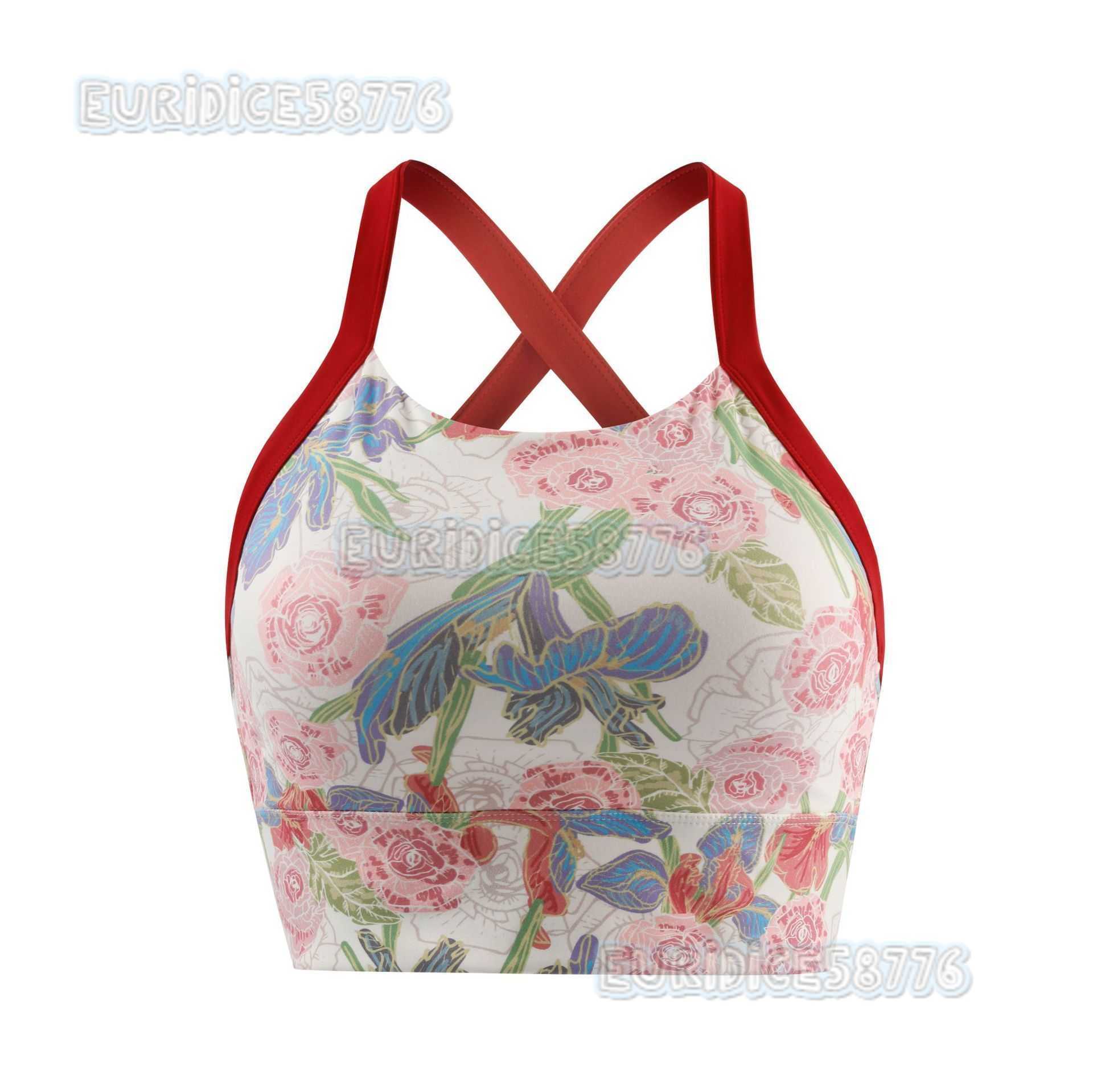 New Trendy Printed Sports Bra for Women with Cross Back Design Sexy Back Built-in Chest Pads Short Vest H250819