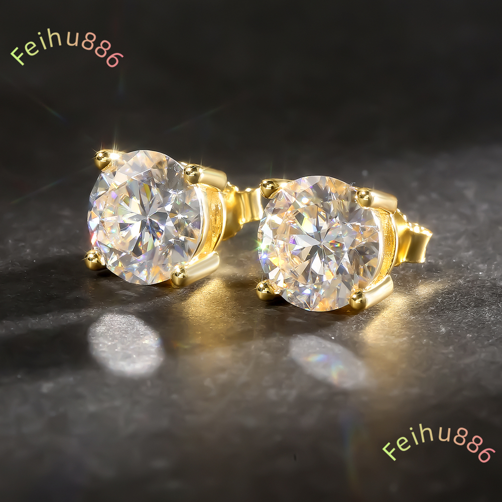 Moissanite VVS Lab Created Diamond Stud Gifts 14K Gold Plated S925 Sterling Silver Hypoallergenic Earrings for Women Men