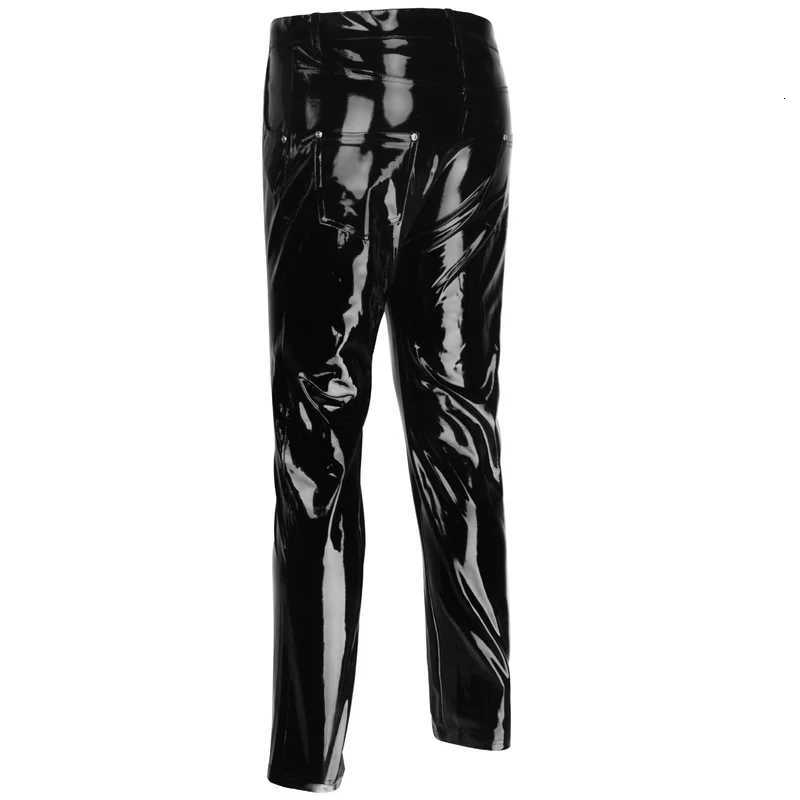 Black Party Stage Performance Slim Fit Biker Faux Leather Pants Shiny PVC Latex Trousers Fashion Motorcycle Mens Pants W250819