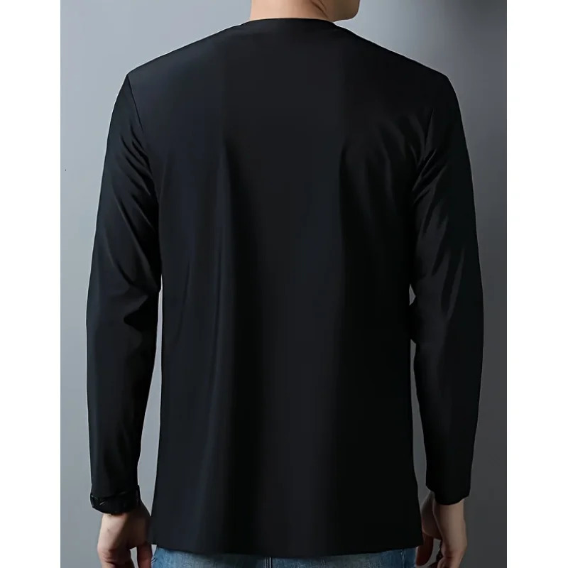 Longsleeved slim oxygen cotton Tshirt mens solid color casual cardigan collared fashion coat in spring and autumn 250819