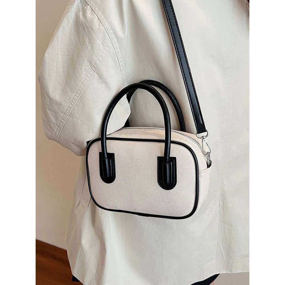 Designer PU Canvas Patchwork Women's Handbag Casual Crossbody Bag Pillow Bowling Boston Tote