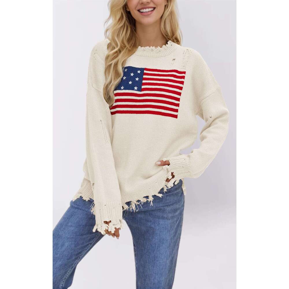 Autumn Winter New Round Neck Independence Day Fashion Sweater For Women B5