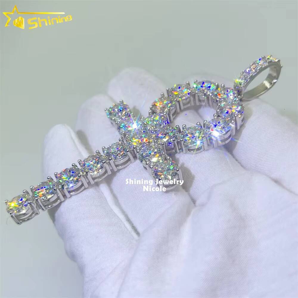 High Quality Bling Mens Silver 925 Big Custom D VVS Diamond Moissanite Cross Pendant