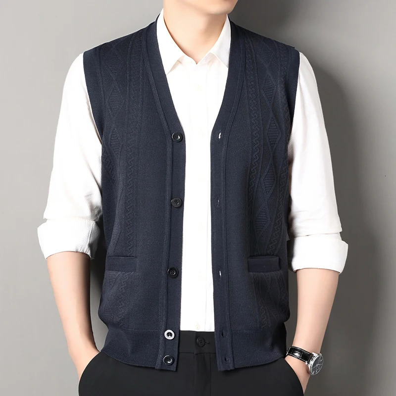 Autumn Winter Mens Vest Casual Sweater Vests Button Up Cardigan Vneck Fashion Knitted Cardigans 250819