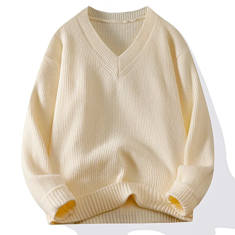 Knitted VNeck Sweater Ribbed Neckline Not Easy To Deform Thick Warm Fashion Trend Crisp Shape Tall Thin Quality Fabric Skin 250819