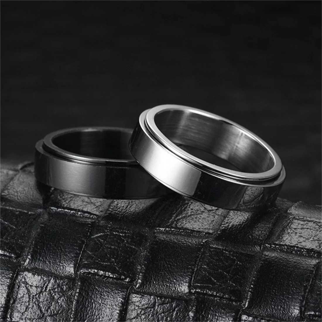 Fidget Anxiety Spinner Ring Black Silver Color Stainless Steel Rotatable Spinning Anti-Stress Rings for Men Women Jewelry Gift W250819