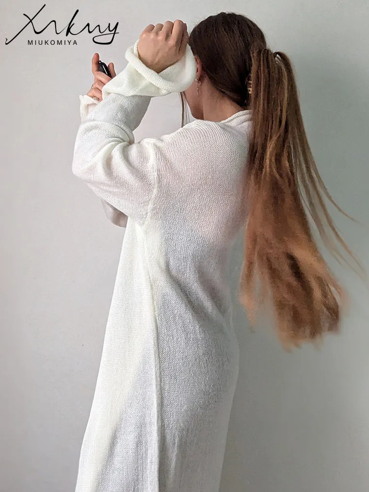 MiuKoMiYa Oversized Thin Long Cardigans Women Summer Sleeve Knitted Outerwear Hollow For 250819