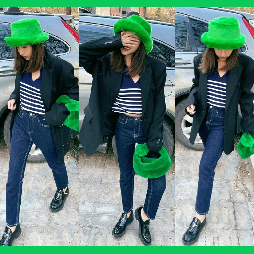 Winter 58-60cm XL Faux Fur Bucket Hat For Women Outdoor Warm Oversize Fisherman Hat Girl Trendy Party Long Fur Panama Cap 250819