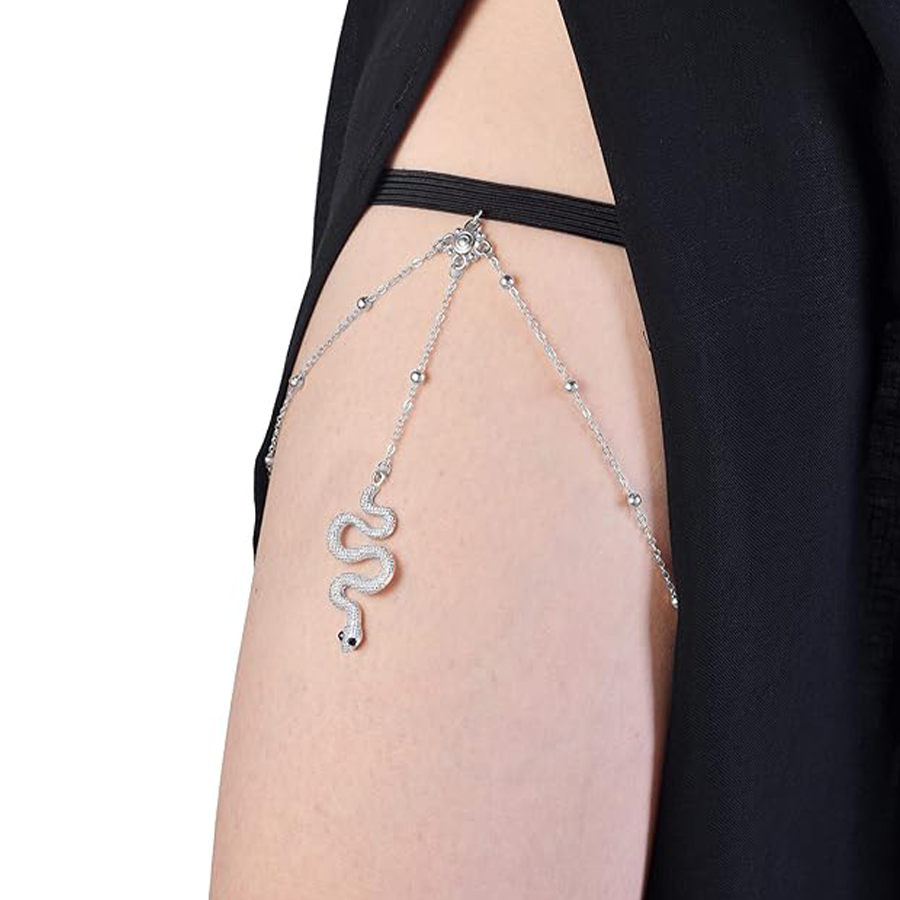 12Pcs Thigh Chains Snake Heart Pearl CZ Leg Chain Boho Layered Body Chain Summer Beach Party Body Jewelry for Women Silver Tone