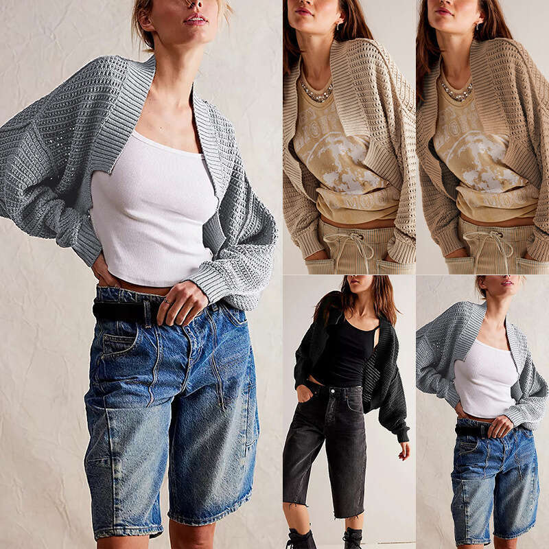 Autumn And Winter New Temu Fashion V-Neck Batwing Sleeve Knitted Cardigan Sweater Women's Clothing B5