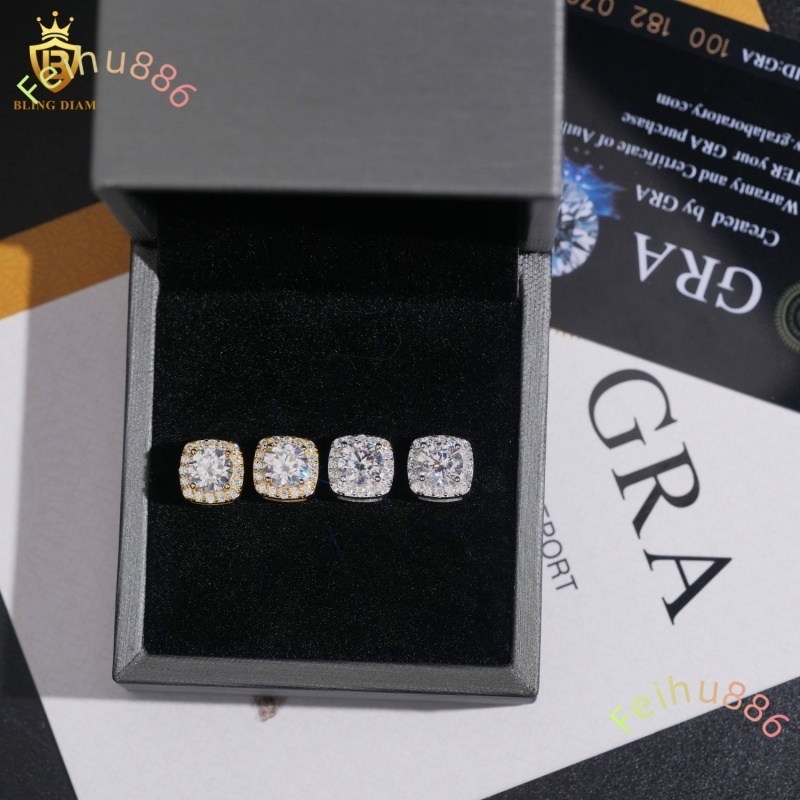 Hot Sale GRA Certificate VVS1 Moissanite Diamond Earring 925 Sterling Silver Gold Hiphop Style for Unisex Past Diamond Test
