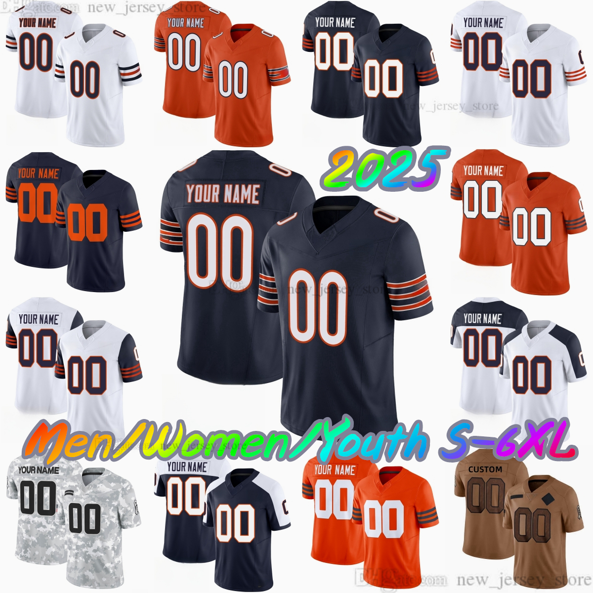 2025 Custom S-6XL 18 Caleb Williams Football Jersey Moore 84 Colston Loveland 15 Rome Odunze 1 Justin Fields 85 Cole Kmet 34 Walter Payton Montez Sweat Stitched Jerseys