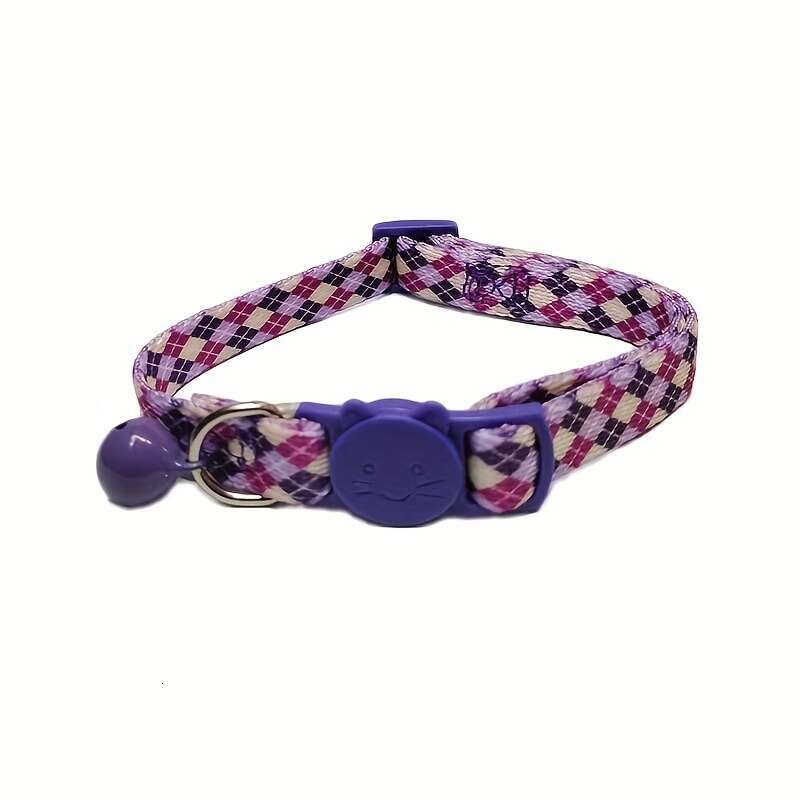 New Pet Supplies Printed Plaid Kitten Collar Adjustable Polyester Bell Cat Necklace