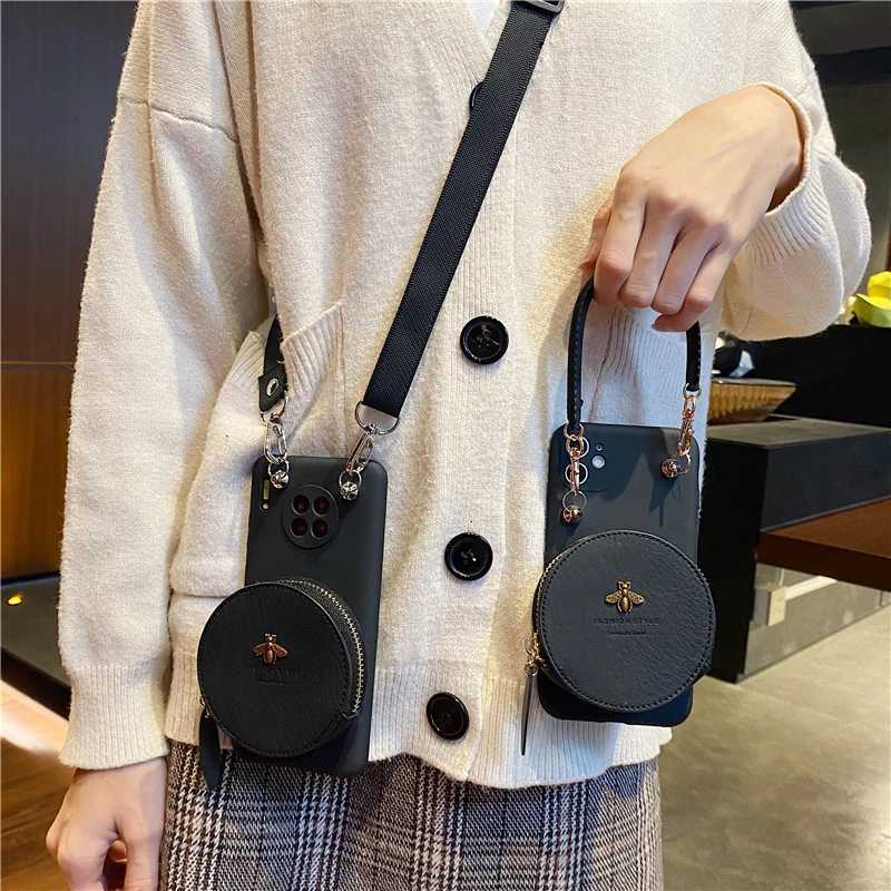 Luxury handbag Satchel Lanyard Cord Soft silicon Phone Case For iPhone 13 12 14 Pro Max 11 MiNi XS XR X 8 7 Plus SE 6 Bee Cover Z250819